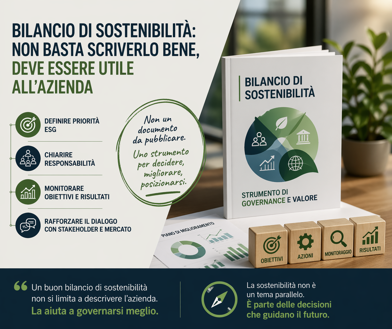Bilancio di sostenibilità: non basta scriverlo bene, deve essere utile all'azienda — infografica Valore Sostenibile