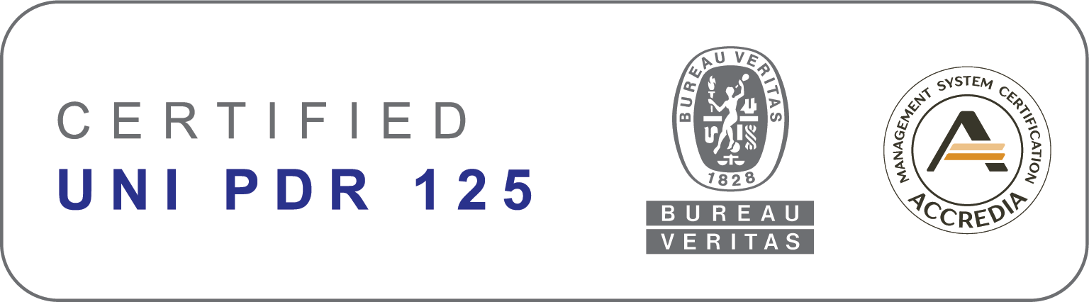 Marchio di certificazione Bureau Veritas per la norma UNI/PdR 125, con accreditamento ACCREDIA