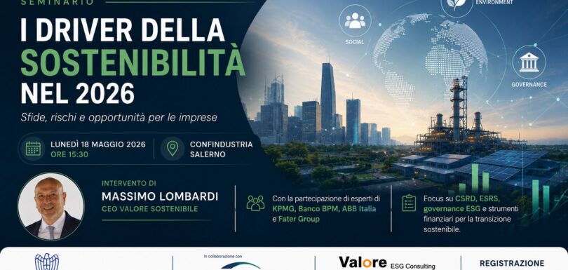 Locandina del seminario «I driver della sostenibilità nel 2026» a Confindustria Salerno
